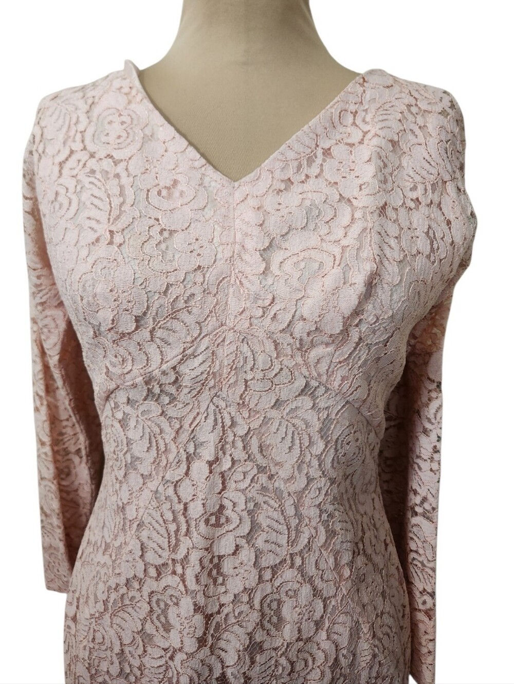VINTAGE 1960s Peach Pink Sheath Lace Cocktail Dress - Size M - Picture 6 of 15